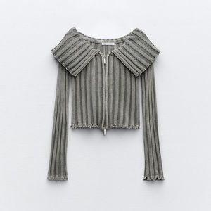 Zara Acid Wash Ribbed Knit Top